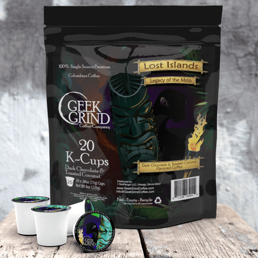 Lost Islands Dark Chocolate & Coconut Flavor K-Cups Wholesale - Geek Grind Coffee